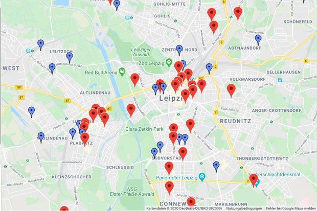 Erleuchtete Gebäude zur "Night of Light" in Leipzig. Karte: night-of-light.de