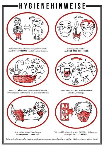 Plakat mit den Hygienehinweisen für den Westflügel. Grafik: Robert Voss
