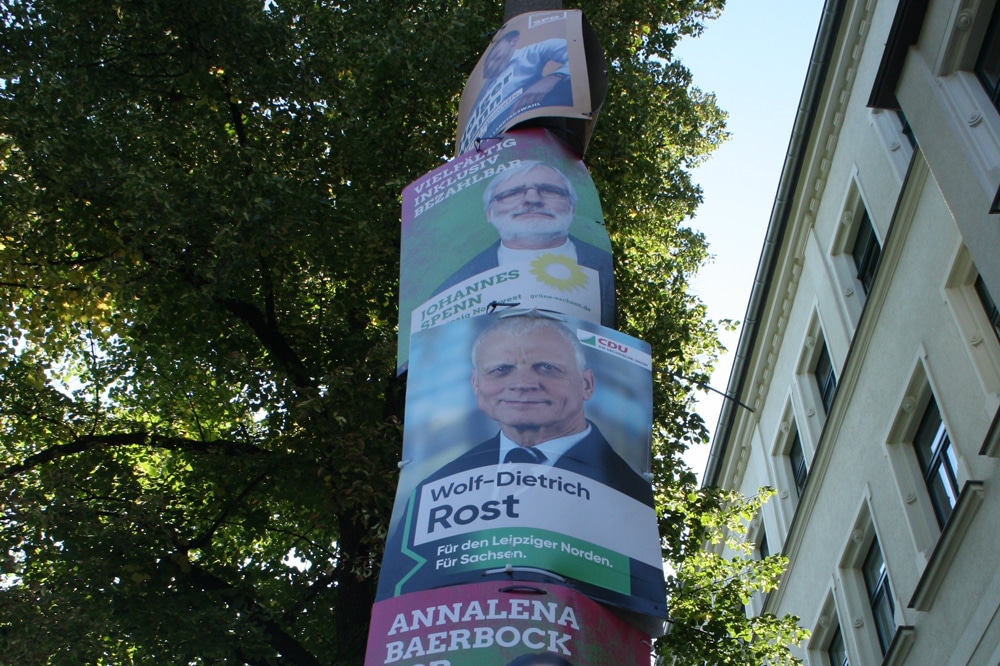Plakathängung zur Landtagswahl 2019. Foto: Ralf Julke