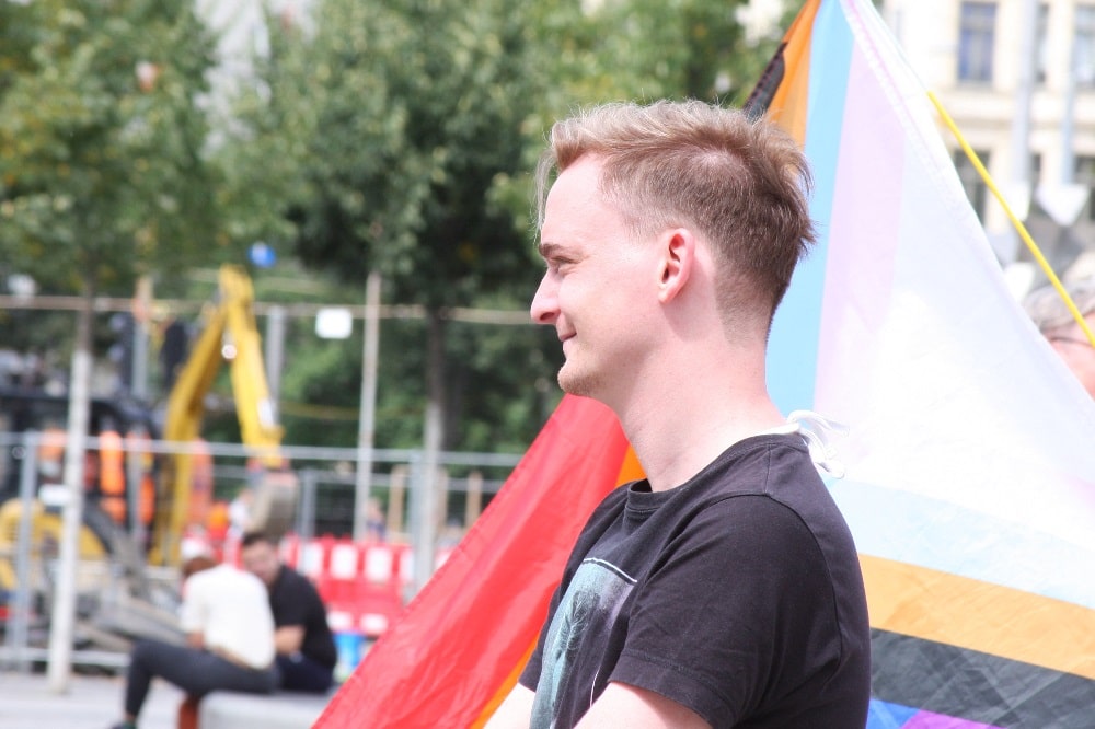 Marco Böhme auf der Demo gegen den Flughafenausbau am 24. Juli 2020. Foto: L-IZ.de