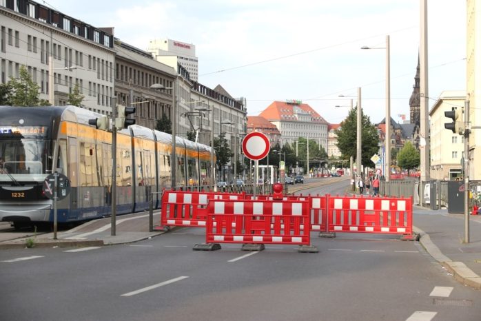 Ranstädter Steinweg bis zum Goerdeler Ring gesperrt, der Radweg ist dennoch nutzbar. Foto: L-IZ.de