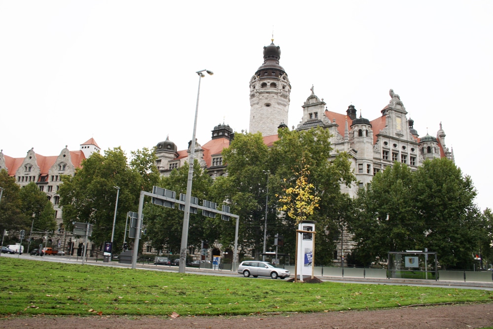 Von der Verwaltung bevorzugter Standort: Grünfläche gegenüber vom Neuen Rathaus. Foto: Ralf Julke
