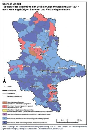 Die Bevölkerungstypologie der Regionen in Sachsen-Anhalt. Karte: IfL