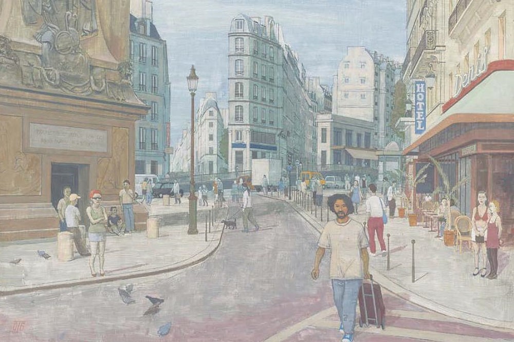 Günter Thiele, Paris - An der Porte St. Denis, 2006, Tempera auf Leinwand, 64 x 72 cm. Quelle: Galerie Schwind