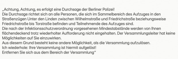 Die seit 13 Uhr verbreitete, offizielle Ansage der Polizei Berlin. Screenshot von Polizei Berlin, Twitter