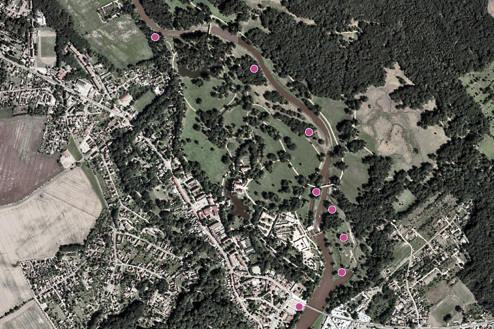 Standorte der alten Grenzsäulen im Fürst-Pückler-Park Bad Muskau © GeoSN