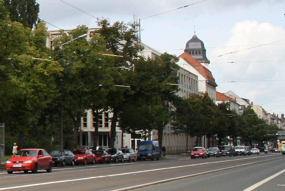 Blick zum Geutebrück-Bau der HTWK Leipzig. Foto: Ralf Julke