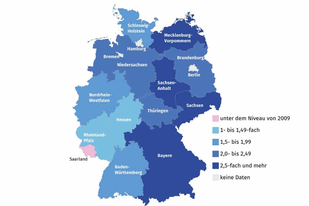 Steigerung der Preise für landwirtschaftliche Flächen seit 2009. Grafik: Bundesamt für Statistik