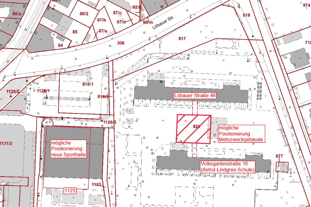 Der künftige Schulcampus Löbauer / Volksgartenstraße. Karte: Stadt Leipzig