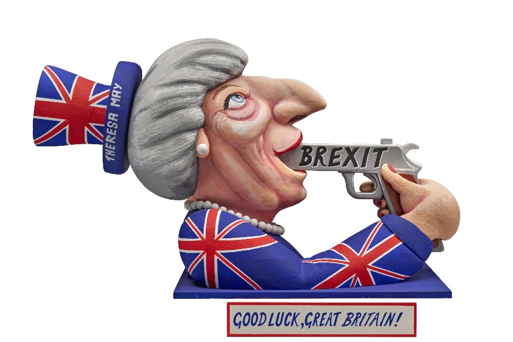 Der Karnevalswagen von Jacques Tilly im Düsseldorfer Rosenmontagszug 2017 kommt auch bei Protesten in London zum Einsatz. Foto: Haus der Geschichte/Axel Thünker