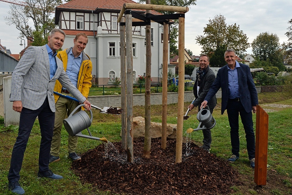 Bürgermeister Delitzsch Thorsten Schöne, Bürgermeister Monheim am Rhein Daniel Zimmermann, Erster Bürgermeister Friedrichshafen Dr. Stefan Köhler, Oberbürgermeister Delitzsch Dr. Manfred Wilde. Foto: Christian Maurer
