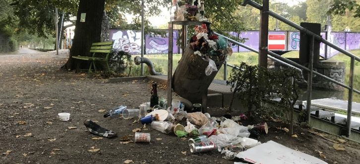 Angesammelter Müll nach einem Wochenende im Clarapark. Foto: Privat