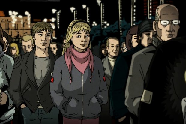 Comic-Szene aus „1989 – Unsere Heimat, das sind nicht nur die Städte und Dörfer“. © Schwarwel