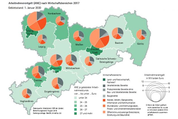 Arbeitnehmerentgelte in Sachsen. Karte: Freistaat Sachsen / Statistisches Landesamt