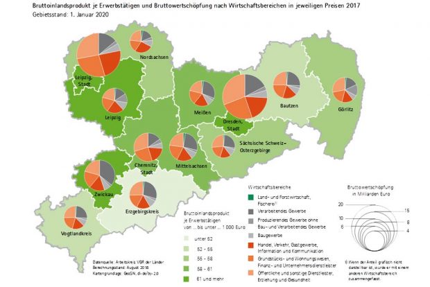 Bruttoinlandsprodukt in Sachsen. Karte: Freistaat Sachsen / Statistisches Landesamt