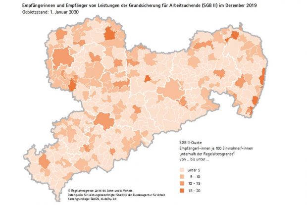 SGB-II-Quoten in Sachsen. Karte: Freistaat Sachsen / Statistisches Landesamt