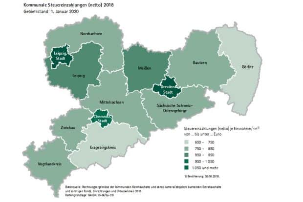Die Steuereinnahmen der Kommunen in Sachsen. Karte: Freistaat Sachsen / Statistisches Landesamt