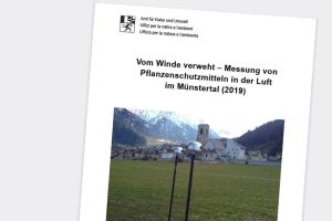 Die Studie "Messung von Pflanzenschutzmitteln in der Luft im Münstertal (2019)". Cover: Amt für Natur und Umwelt Graubünden