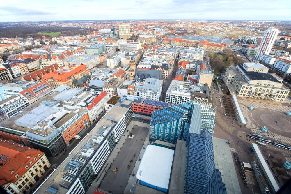 Blick über Leipzig, im Vordergrund der Campus Augustusplatz der Universität. Foto: Swen Reichhold