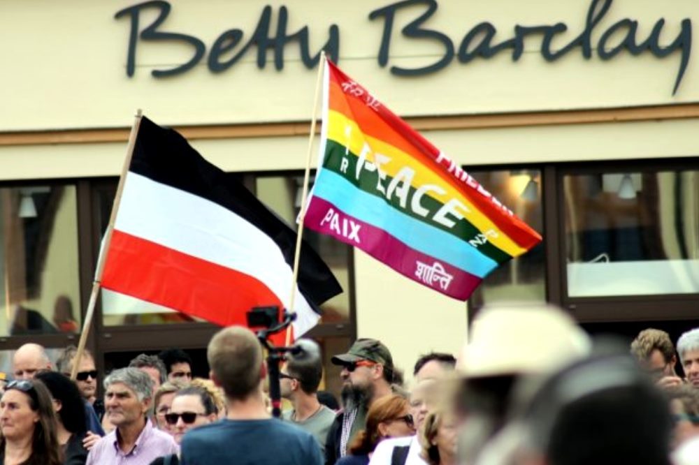 Flaggen auf Demo in Leipzig.