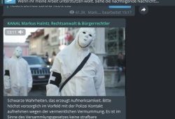 "Schwarze Wahrheiten", eine an die neofaschistischen Spreelichter angelehnte Aktion - hat auch nichts mit Querdenken zu tun. Screen Telegram-Kanal Markus Haintz