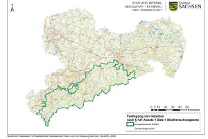 Karte der festgelegten Radonvorsorgegebiete in Sachsen © BfUL, Basiskarte GeoSN