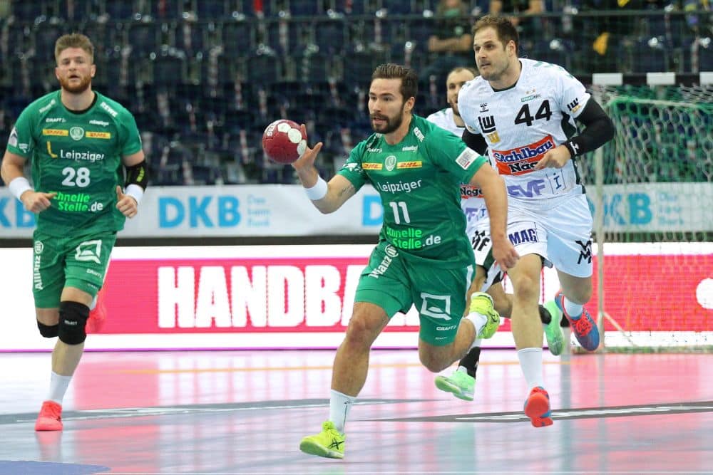 Lukas Binder im Spiel gegen Göppingen, nur wenige Tage vor Bekanntwerden des ersten Coronafalles bei den SC DHfK-Handballern. Foto: Jan Kaefer