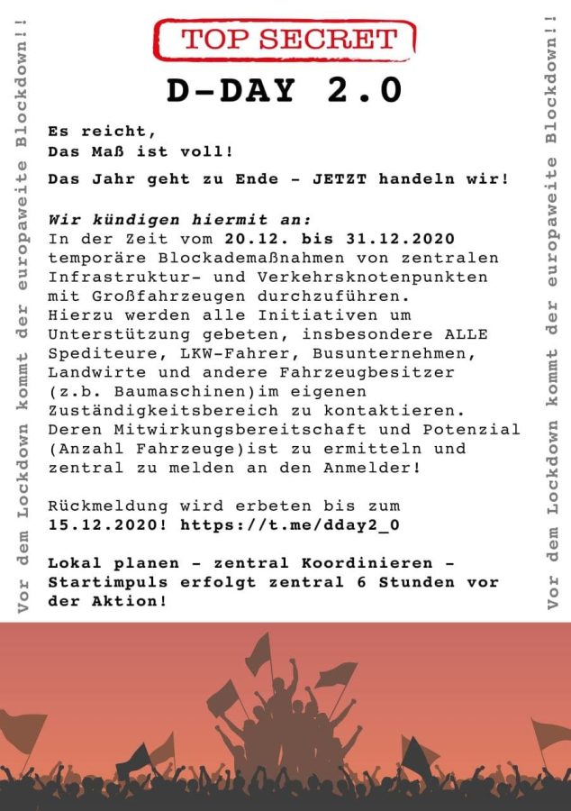 Blockadeaufruf von Markus L. und weiteren, der seit tagen bei Telegram verteilt wird. Screen Telegram