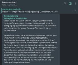 Dementi der "Bewegung Leipzig" vom 11. Dezember 2020. Screen Telegram