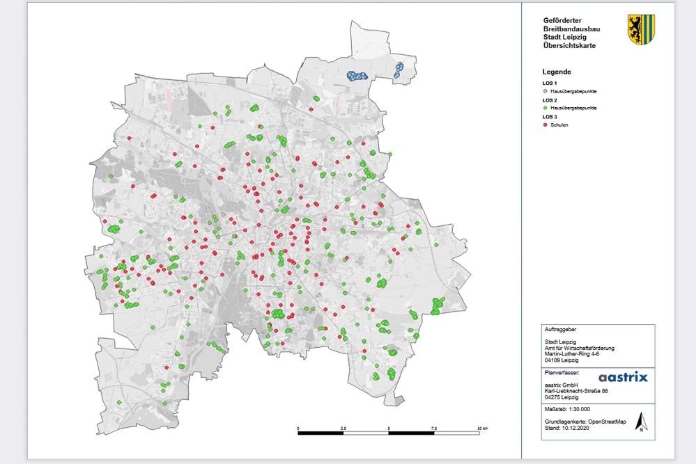Die Karte mit den drei ausgeschriebenen Losen zum Breitbandausbau. Karte: Stadt Leipzig
