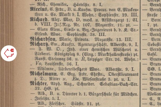 Die Wohnung der Richardsons in der Mozartstraße 13. Quelle: SLUB, Historische Adressbücher