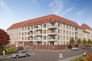 An der Ecke Kohlweg / Heinrich-Schmidt-Straße entsteht bis 2023 ein neues Wohnhaus: Vonovia schafft in Leipzig 40 Sozialwohnungen und stellt eine historische Gewerbefläche wieder her. Foto: Vonovia SE