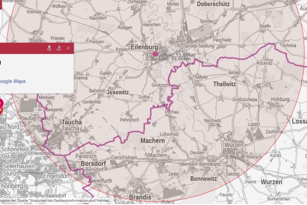 15-Kilometer-Umkreis Eilenburg © GeoSN
