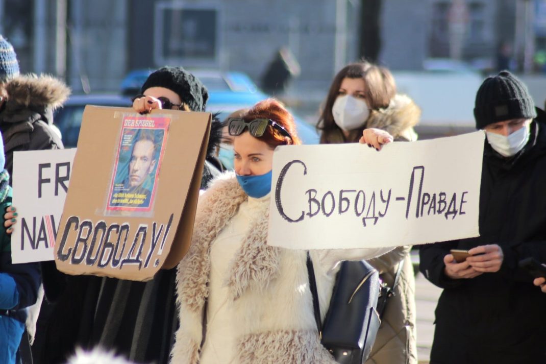 Die Free-Nawalny-Kundgebung am 31. Januar 2021 auf dem Leipziger Augustusplatz. Foto: Michael Freitag