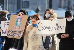 Die Free-Nawalny-Kundgebung am 31. Januar 2021 auf dem Leipziger Augustusplatz. Foto: Michael Freitag