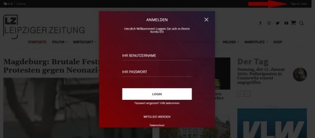 Die neue Anmeldung & Registrierung. Screen LZ