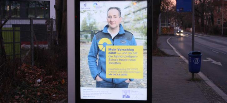 Werbeplakat für die Bürgerbeteiligung am Doppelhaushalt 2021 / 2022. Foto: Ralf Julke