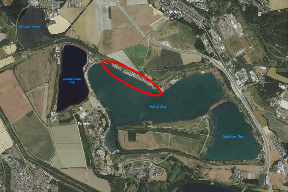 LMBV-Übersichtskarte vom zu sanierenden Uferbereich am Hainer See. Foto: LMBV