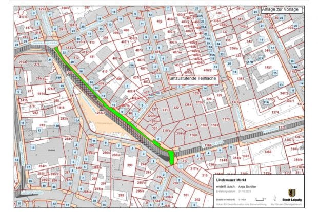 Die umzuwidmende Straße auf dem Lindenauer Markt. Grafik: Stadt Leipzig