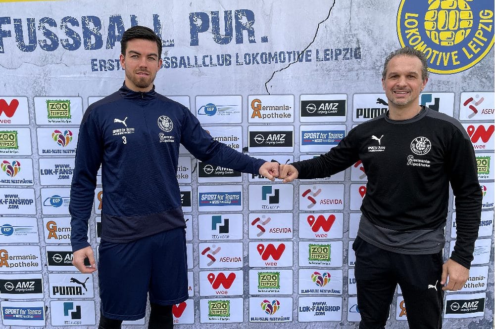 Mike Eglseder und Cheftrainer Almedin Civa. Quelle: 1. FC Lokomotive Leipzig