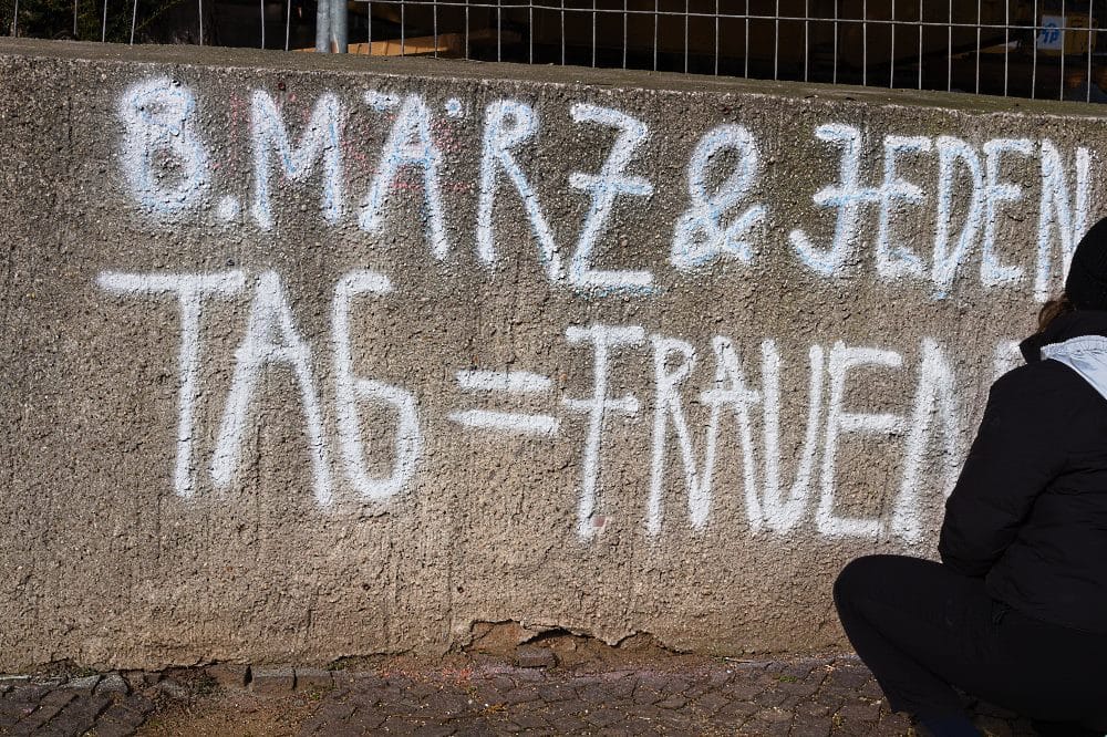 Kreideaktion am 8.März in Wurzen. Quelle: Netzwerk für Demokratische Kultur e.V.