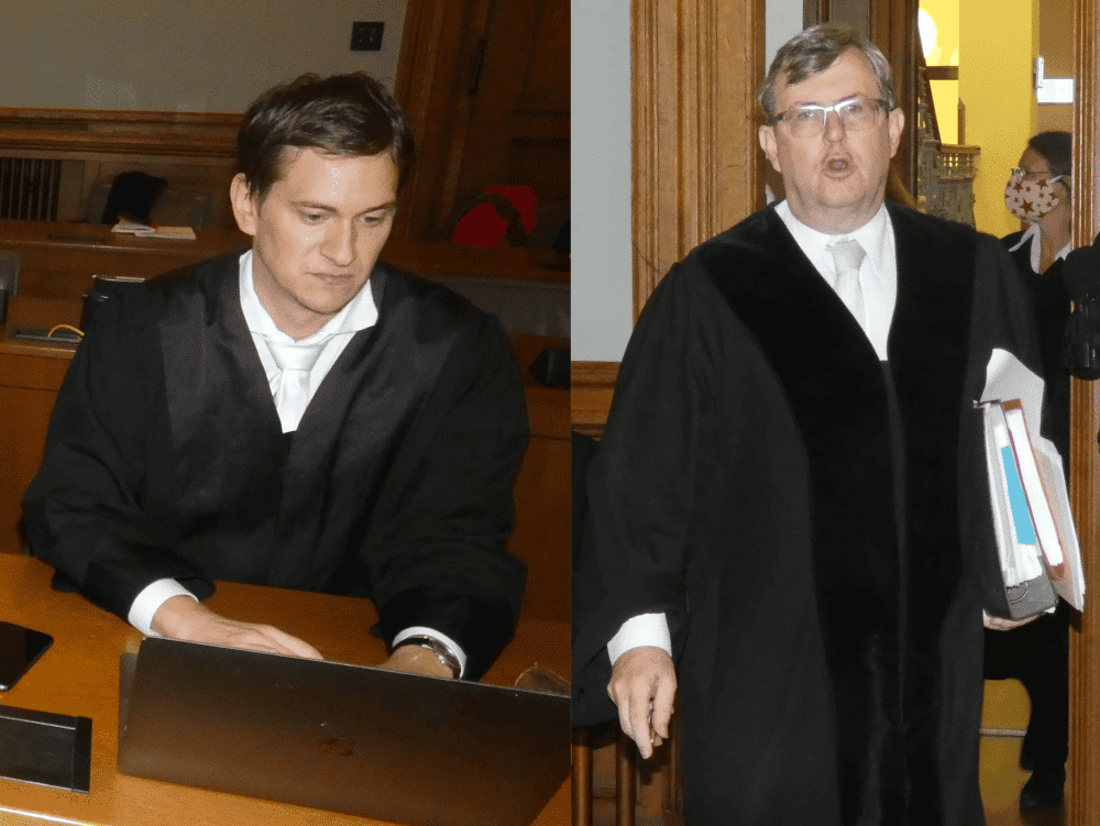 Gerieten im Auwald-Prozess mehrfach mit ungewöhnlicher Härte aneinander: Strafverteidiger Georg K. Rebentrost (li.) und der Vorsitzende des Schwurgerichts Hans Jagenlauf. Fotos (2): Lucas Böhme