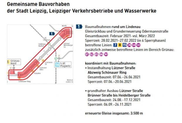 Die Gleiserneuerungen auf der Lützner Straße. Grafik: LVB