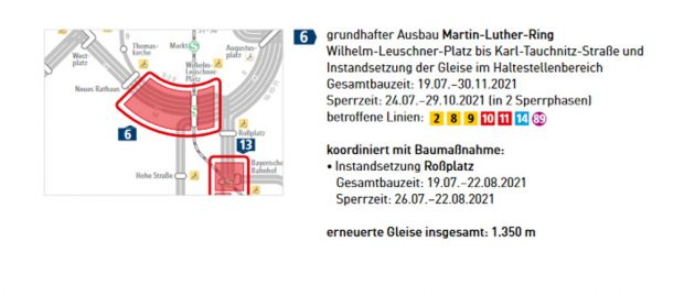 Die geplante Baustelle am Martin-Luther-Ring. Grafik: LVB