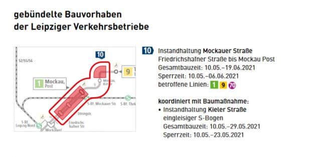 Die geplanten Gleisarbeiten in der Mockaer Straße. Grafik: LVB