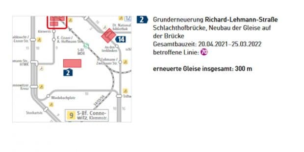 Die Gleiserneuerung auf der Schlachthofbrücke in der RIchard-Lehmann-Straße. Grafik: LVB