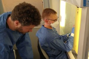 Forscher Stephan Riesenberg (links) und Lukas Bokelmann (rechts) im Labor am Klinikum St. Georg in Leipzig. Foto: MPI für evolutionäre Anthropologie