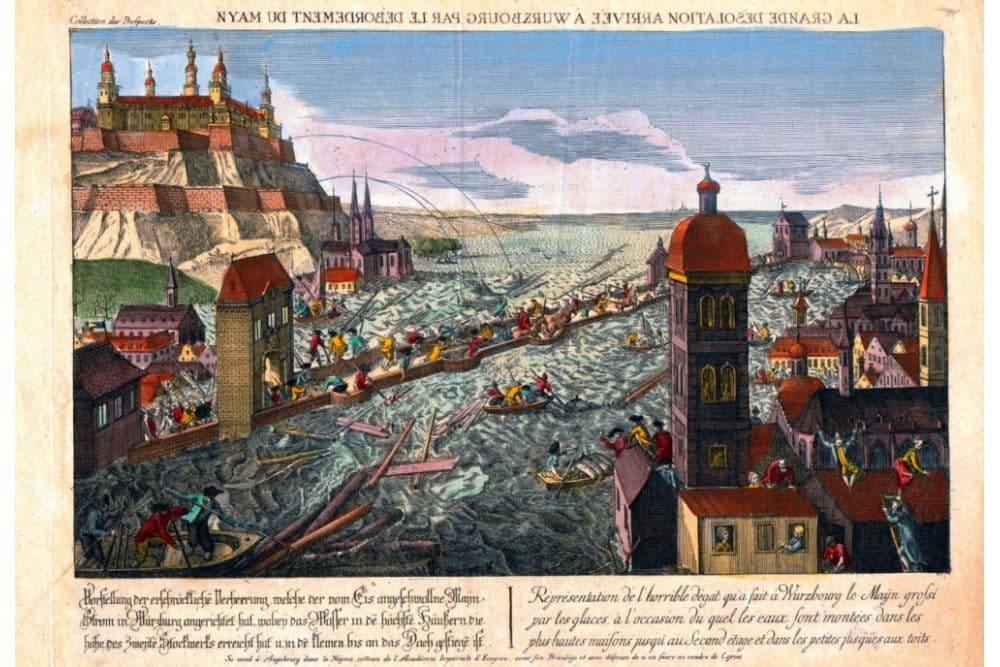 Guckkastenbild: Mainhochwasser in Würzburg. Foto: GWZO