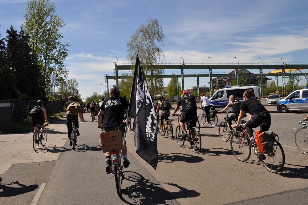 Die antifaschistische Fahrrad-Demo in Leipzig am 9. Mai. Foto: Antonia Weber