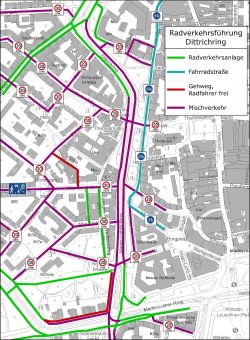 Radverkehrsführung auf dem Dittrichring / Martin-Luther-Ring. Grafik: Stadt Leipzig, Verkehrs- und Tiefbauamt